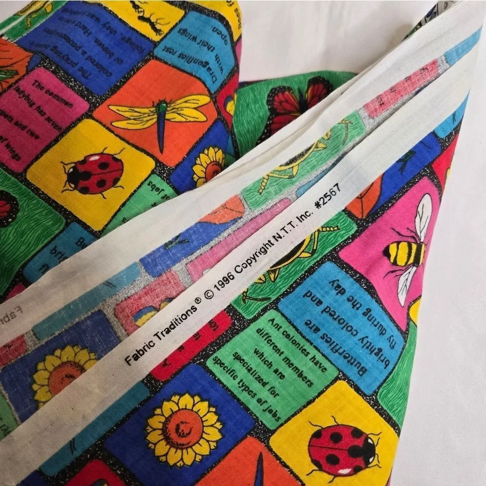 VINTAGE‎ 90s bug butterfly cow animal farm print fabric 4 pieces